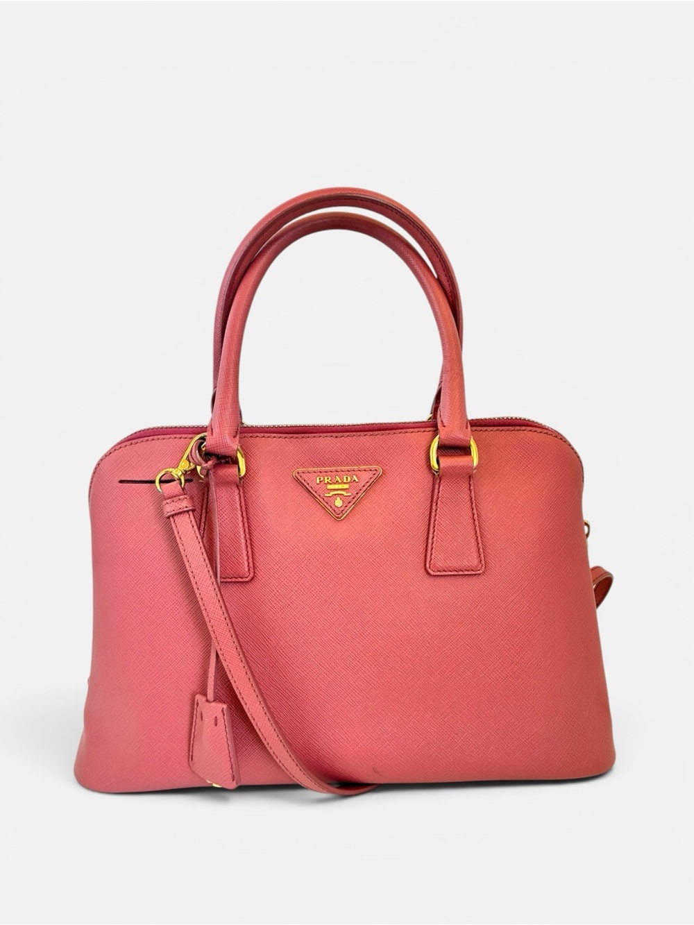 Prada Coral Pink Saffiano Leather Satchel with Gold Hardware